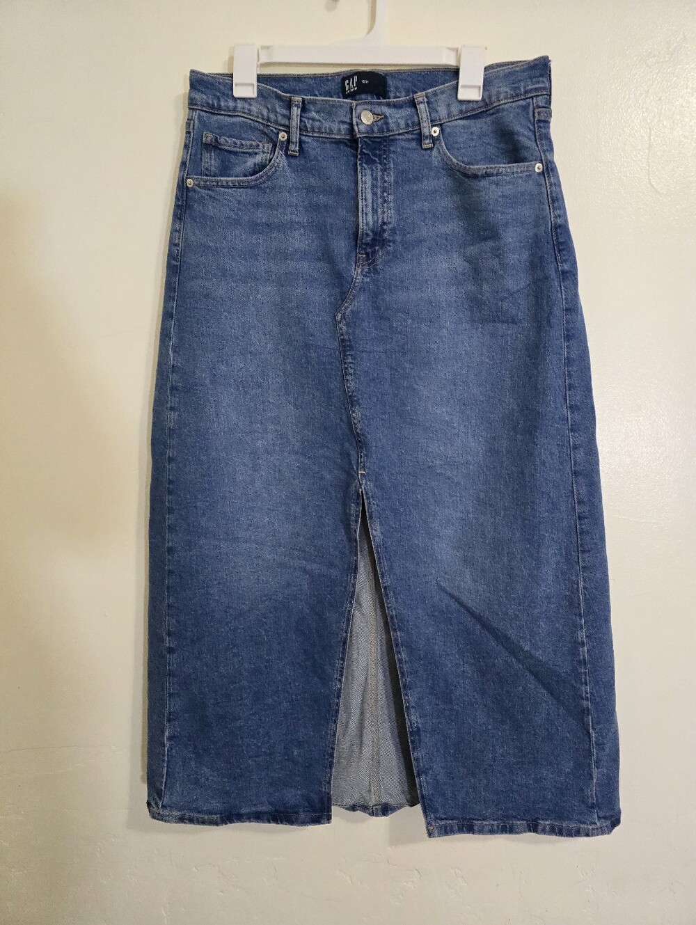 Gap Denim Maxi Skirt Front Slit Blue Size 12 Y2k Vibes